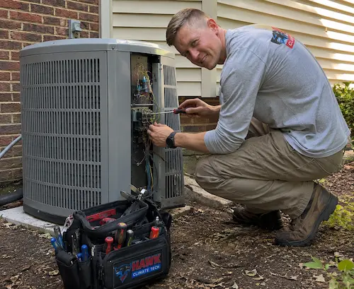 AC repair technician servicing home air conditioner in Lexington KY