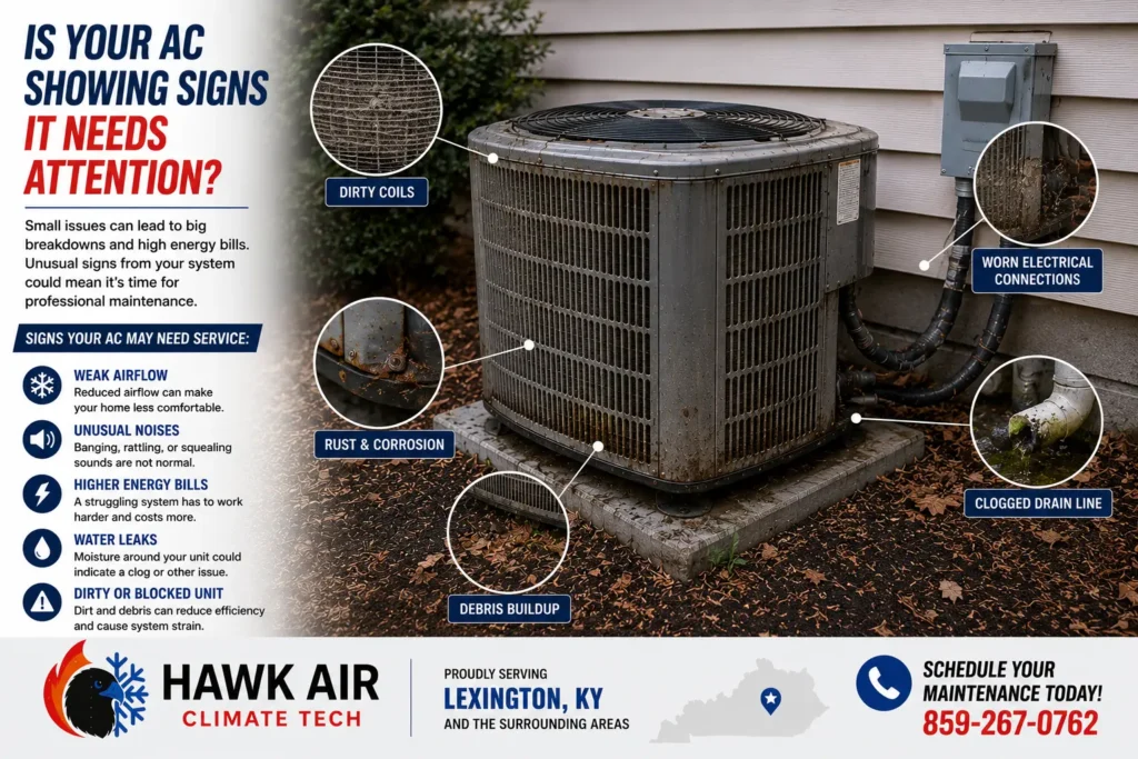 Air conditioner system showing signs of maintenance needs